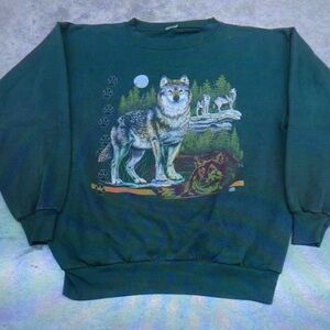 Green Wolf Print Men's Sweater